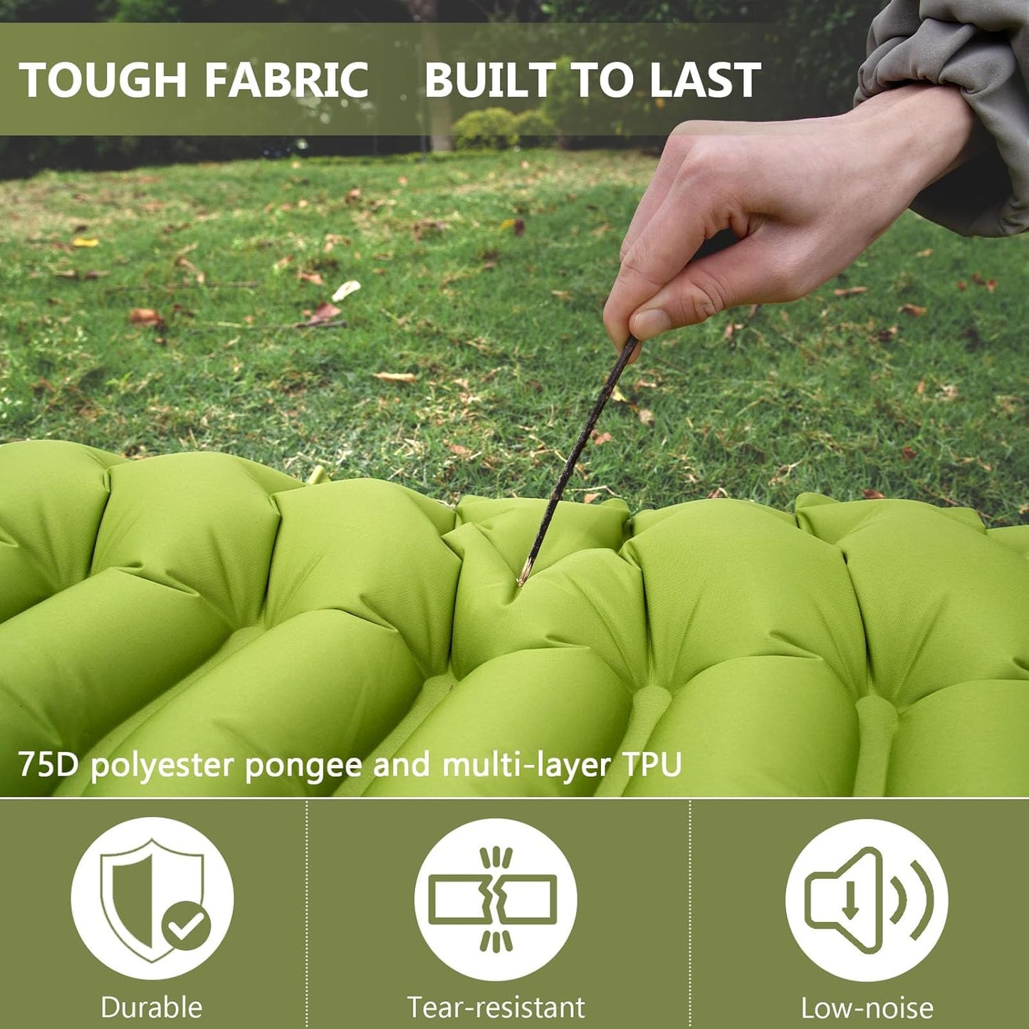 Sleeping Pad, Ultralight Camping Mattress with Pillow, Built-in Foot Pump Inflatable Sleeping Pad Compact for Camping Backpacking Traveling Hiking Tent, Single, Green