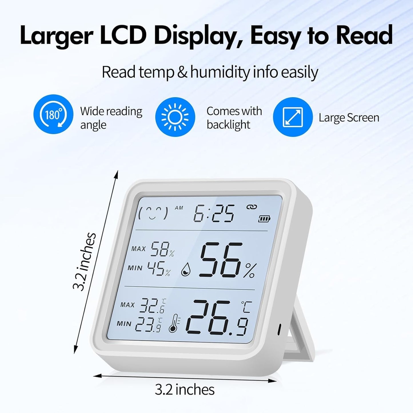 eMylo WiFi Thermometer Hygrometer, Smart Wireless Indoor Temperature Humidity Monitor with Remote App Alerts, 3.2” Backlit Display, Alexa Google Compatible, Data Export for Home Greenhouse Bedroom