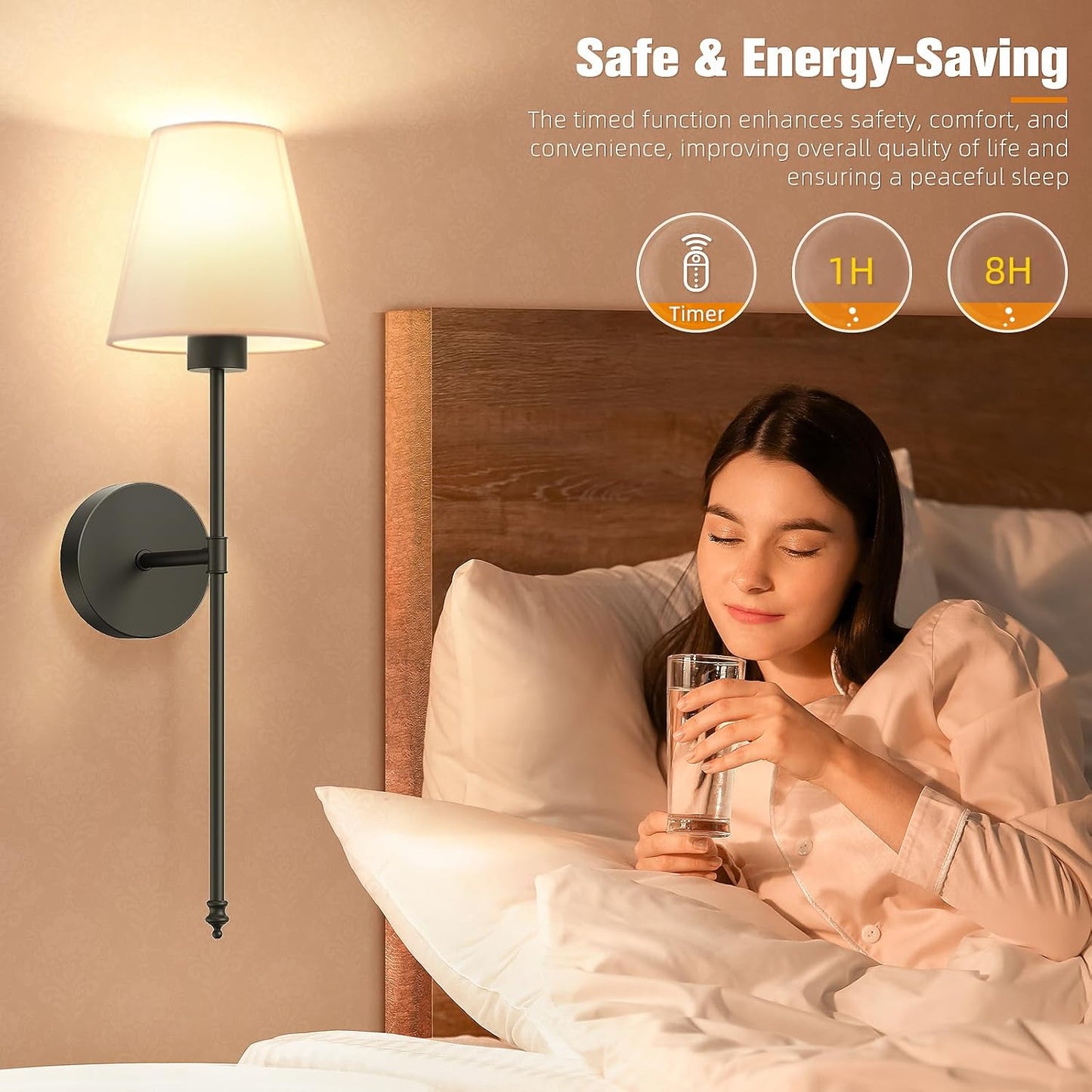 NIORSUN Battery Operated Wall Sconce Set of 2,Black Rechargeable Wall Lights with 10400mAh Dimmable Bulbs and Remote,10 Colors Wireless Wall Lamps for Bedroom Living Room Hallway Decor
