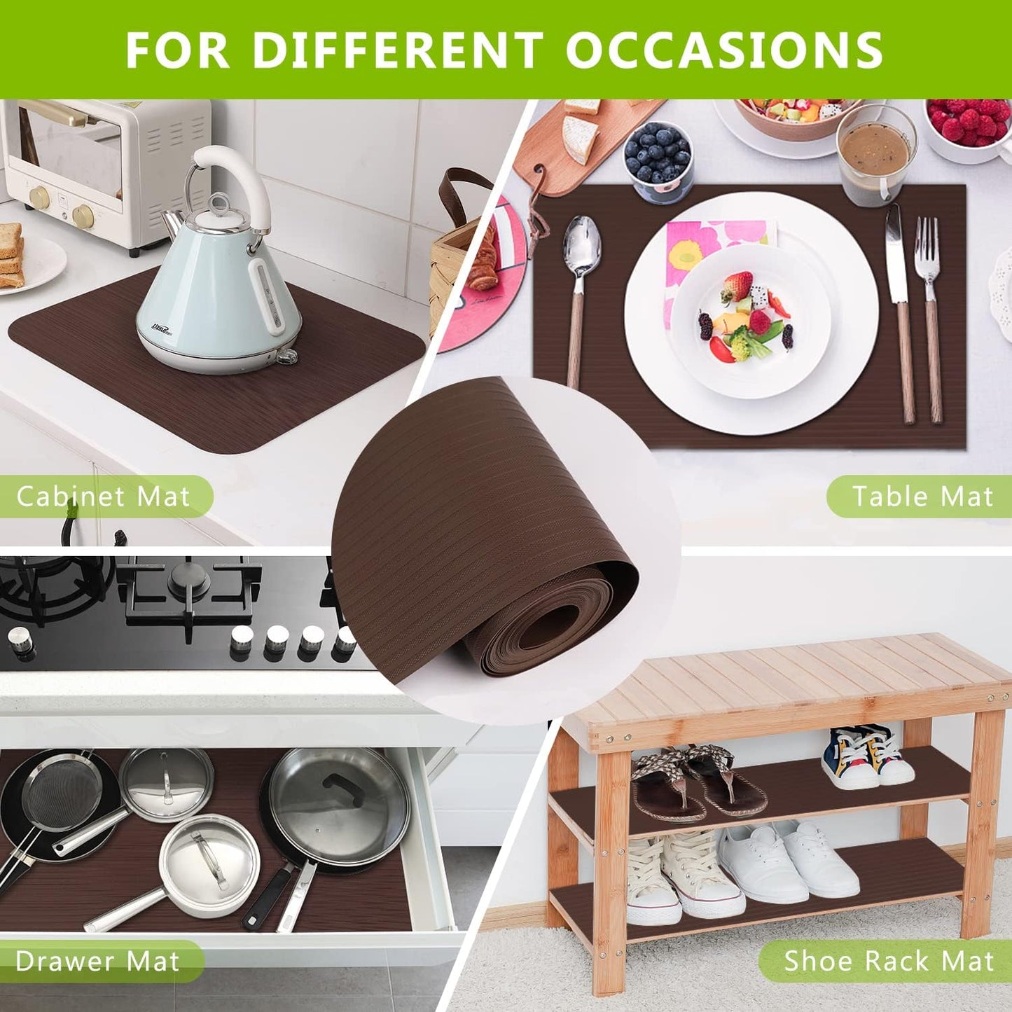 Shelf Liner Cabinet Liners for Kitchen, Non Adhesive Drawer Liner, Durable Washable Waterproof Fridge Refrigerator Mat Pantry Shelf Protector Liner for Shelves, Cupboard, Coffee 11.8 x 236.2 inches