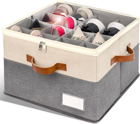 1 Pack Shoe Organizer for Closet Foldable Storage Box with Clear Cover