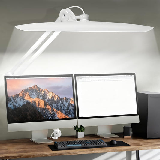 20" LED Desk Lamp with Clamp, 24W CCT Adjustable Dimmable Nail Light for Desk, 120 LEDs Metal Swivel Arm Daylight for for Nail Tech Task Home Office Reading Architect Craft, White