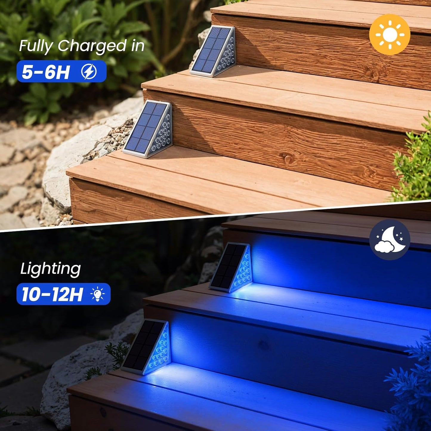 NIORSUN Solar Step Lights,6 Pack Blue LED Outdoor Step Lights, Stair Lights Outdoor for Patio, Fence, Yard, Walkway, Solar Powered Auto On/Off, IP67 Waterproof, Easy Install