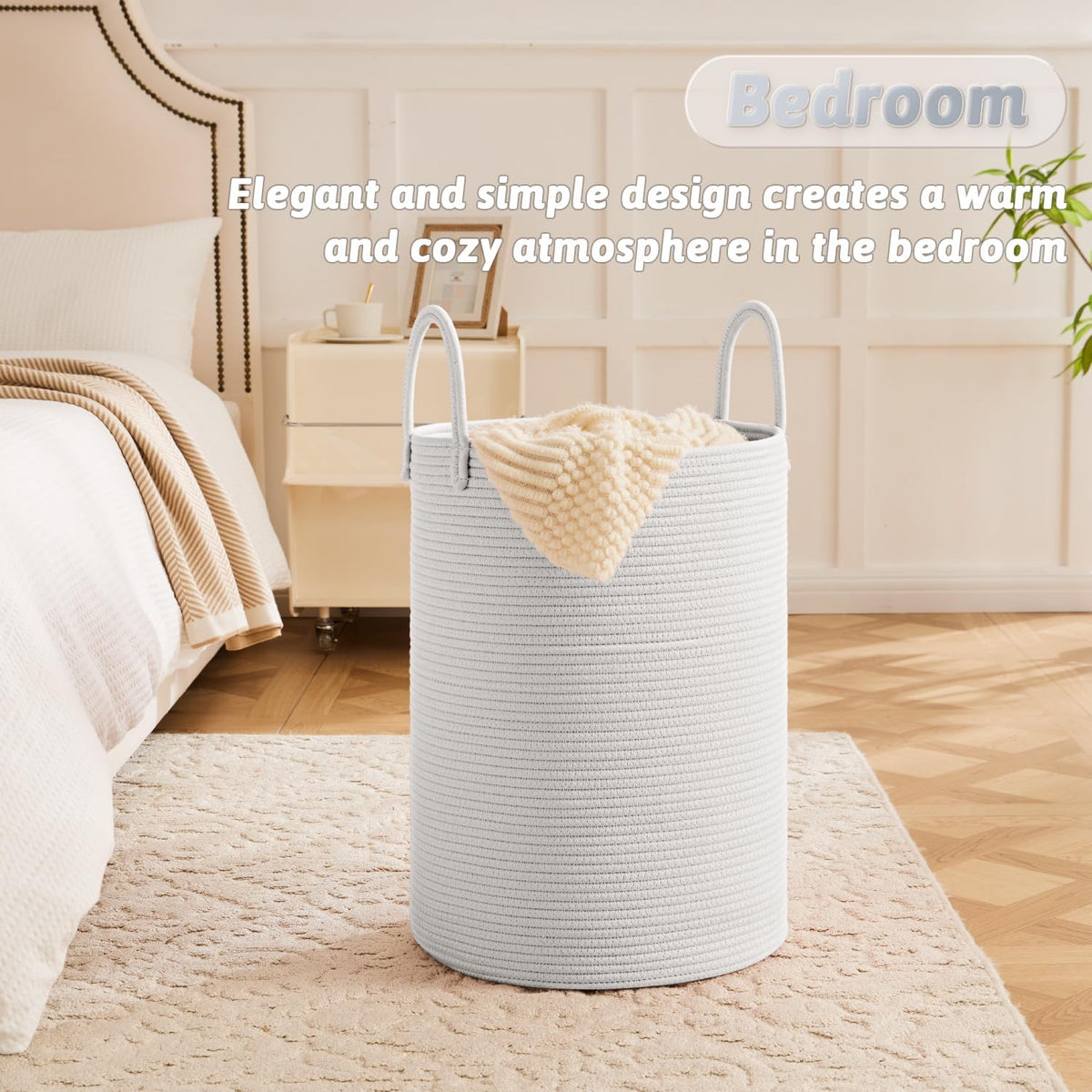 Artfeel Laundry Basket,Woven Cotton Rope Laundry Hamper,80L for Decorative Storage of Dirty Clothes,Toys and Blankets in Bathroom,Baby Room and Living Room