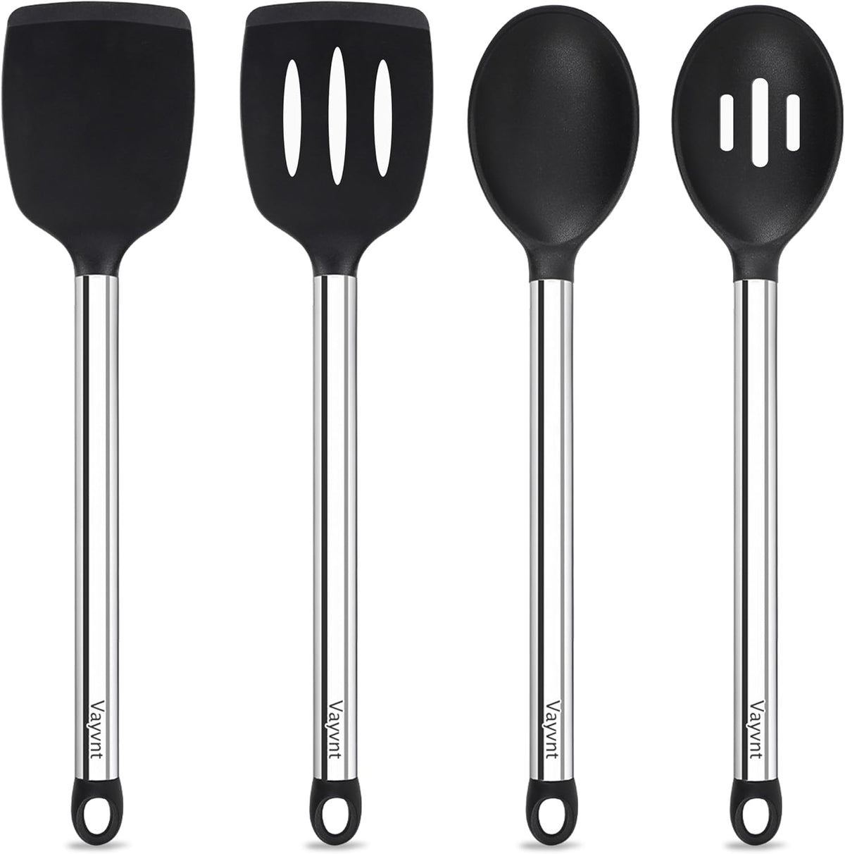 8 Pieces Kitchen Utensils Set, Vayvnt Silicone Cooking Utensils Set for Non-Stick Cookware, Stainless Steel Handle, Heat Resistant Kitchen Gadgets Includes Large Spatula Tongs, Dishwasher Safe, Khaki