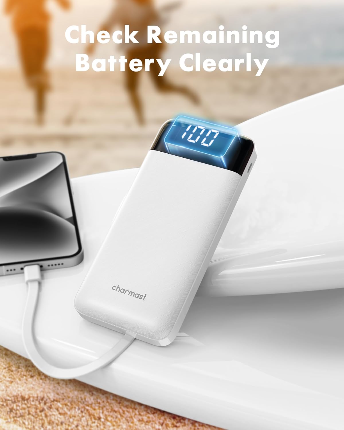 charmast Portable Charger with Reinforced Built-in 4 Cables,10000mAh Power Bank Travel Essentials 6 Outputs 3 Inputs 3A Fast Charging Compatible with iPhone iPad Samsung Google Pixel LG Moto etc.