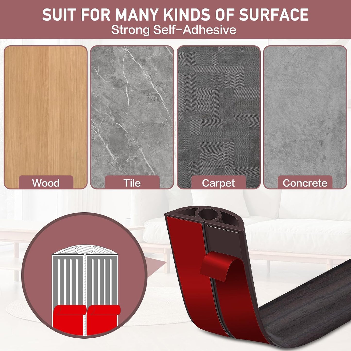 LSGCQ Floor Cord Cover Self Adhesive Cord Hider Floor Cable Management | Cord Covers for Wires on Floor Cable Cover, Prevent Cable Trips, Cable Cavity 0.32" W x 0.32" H, 20Ft, Dark Walnut