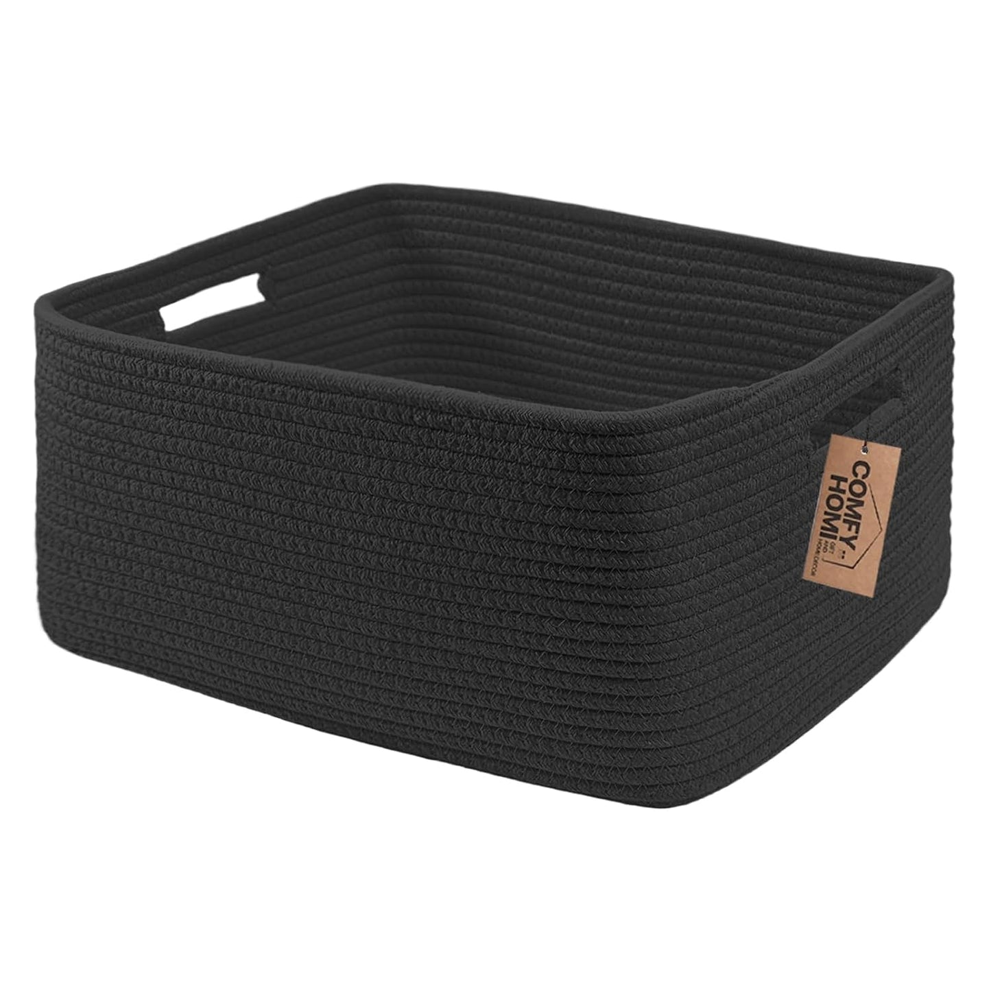 COMFY-HOMI Cotton Rope Woven Basket with Handles for Shelves,Toys,Book, Cloth Storage Baskets Bin for Organizing- 1 PCSToy Decorative Organizer for Living Room, Bathroom 17" x 13" x 7.5"
