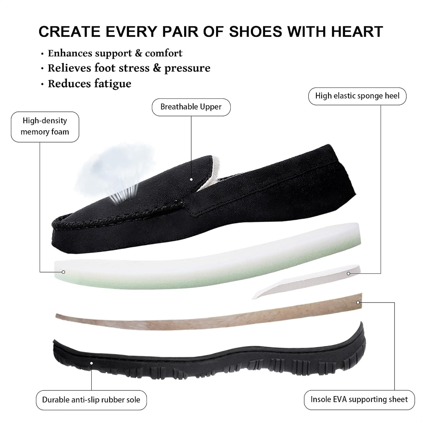 shoeslocker Men's Slippers Indoor Outdoor Warm Soft Plush Memory Foam House Slippers for Men Comfortable Bedroom Moccasin Slipper Non-Slip