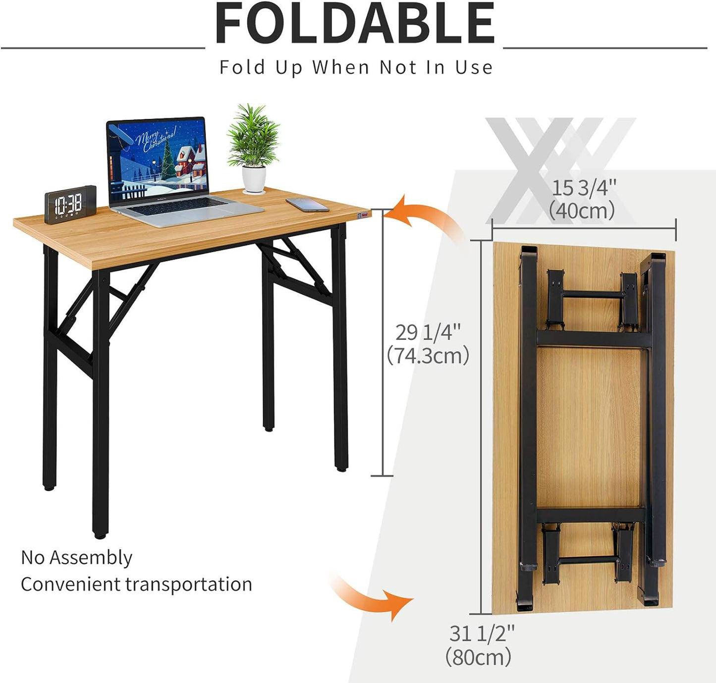 Need Folding Desk Small Desk 31 1/2" No Assembly Foldable Computer Desk for Small Space/Home Office/Dormitory,Teak&Black Frame