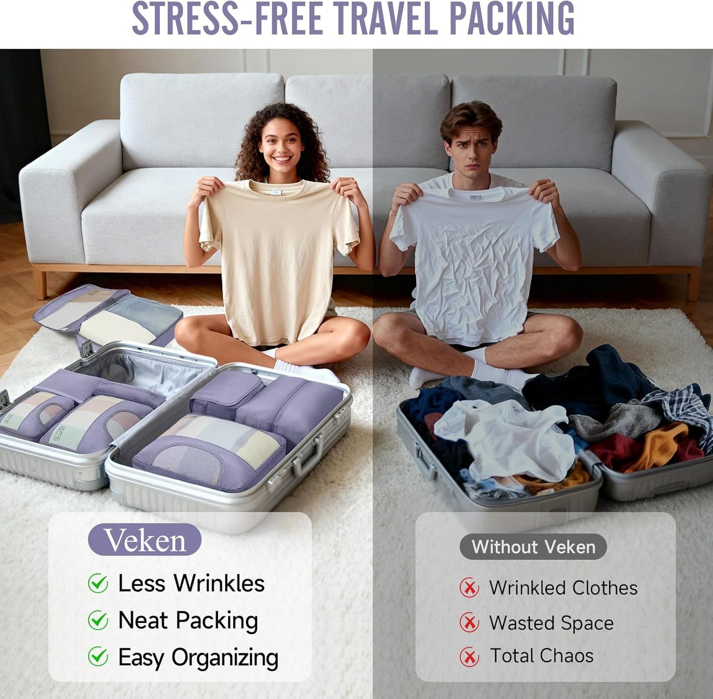 Veken 10 Set Packing Cubes for Travel Essentials, Suitcase Organizer Bags in 4 Sizes, Carry-On Luggage Accessories with Laundry Bag, Airplane Must Have, Gifts for Women Men