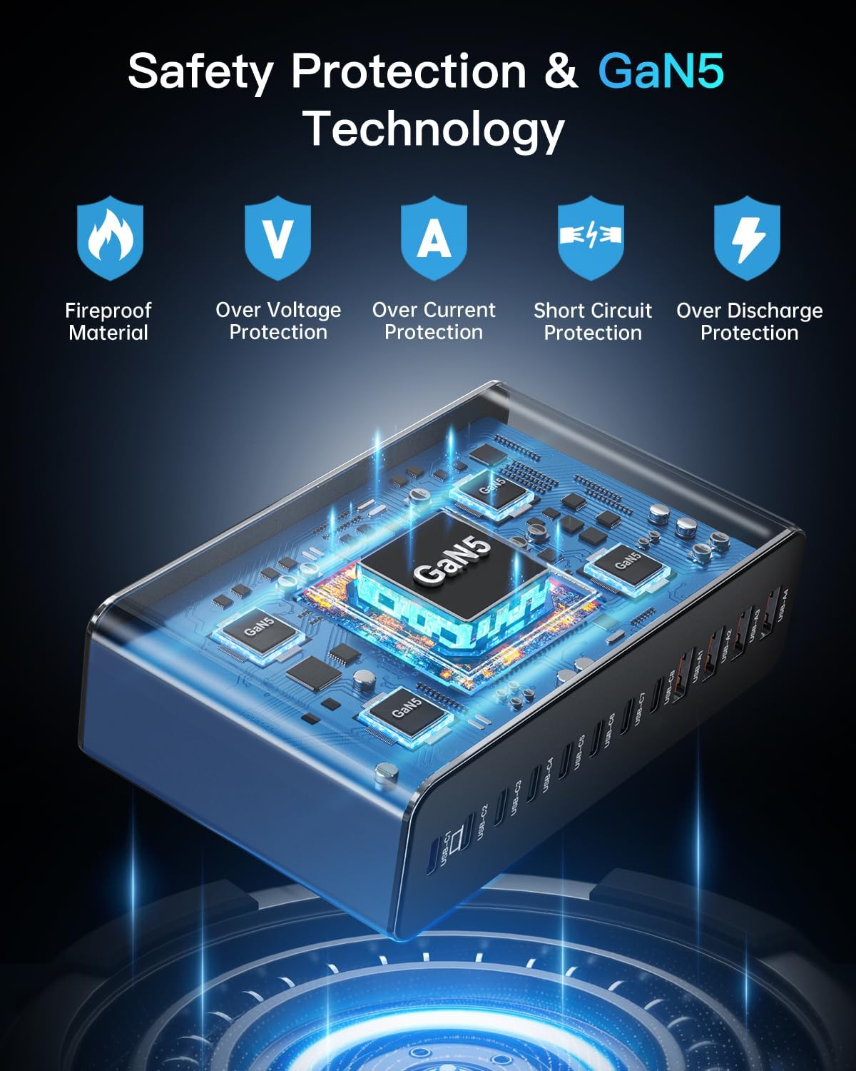 MEKIOJEO 12 Ports Aluminum Alloy 380W Charging Station Fast USB C Charger Block 65W Laptop GaN Charger for MacBook Pro/Air/iPad Pro/iPhone (Blue)