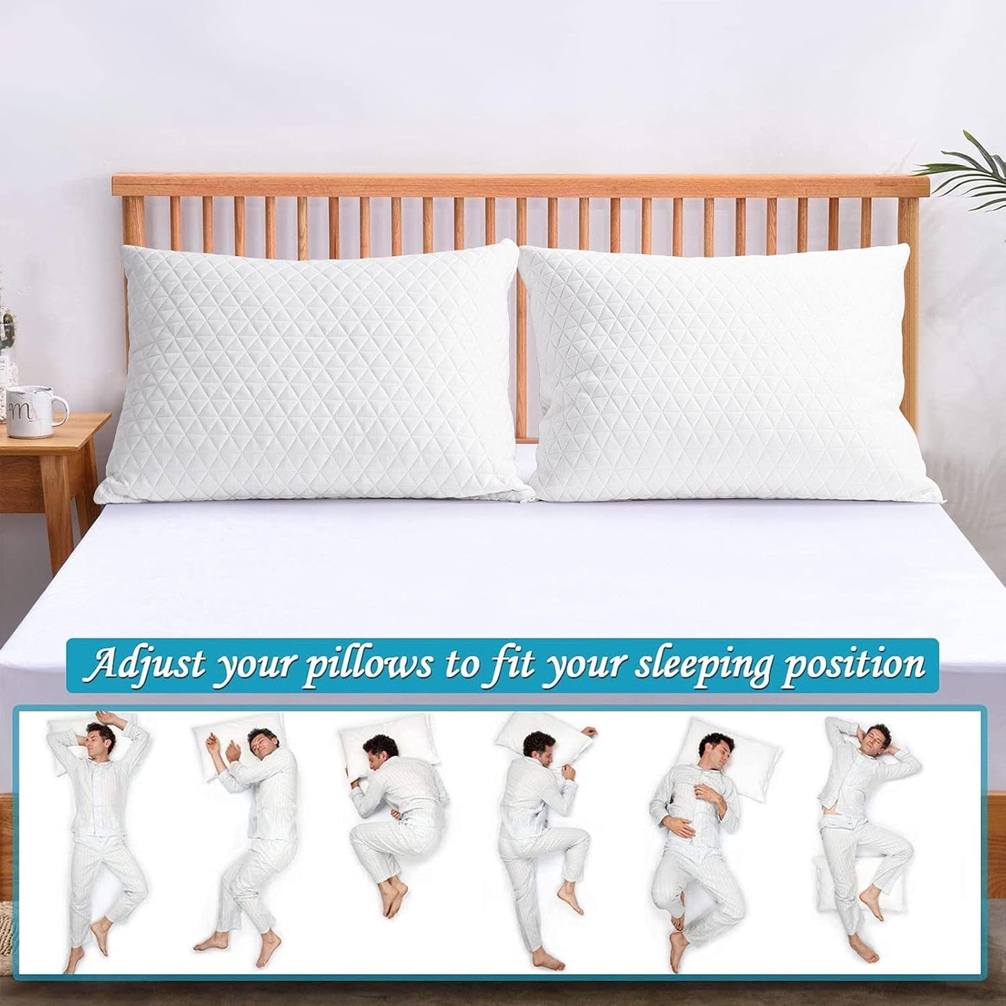 KEYOOHOME Shredded Memory Foam Pillows for Sleeping,Bed Pillows Queen Size Set of 2 Pack Cooling Adjustable,Good for Side and Back Sleeper with Washable Removable Cover