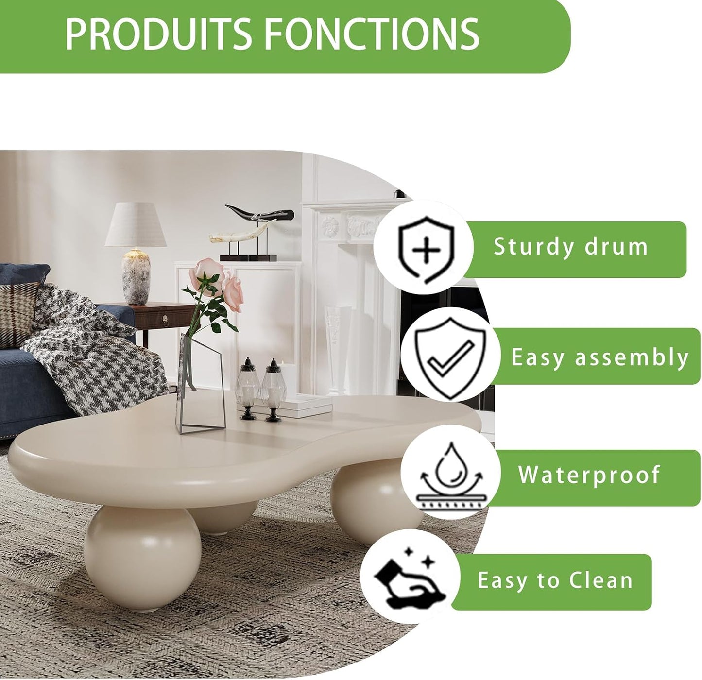 Luxury Cloud Coffee Table (Cloud Brown Cylinder Legs L46.06"W31.1*H15.35) | Irregular Design | Living Room Centerpiece | Holds 330lbs | Stylish & Sturdy
