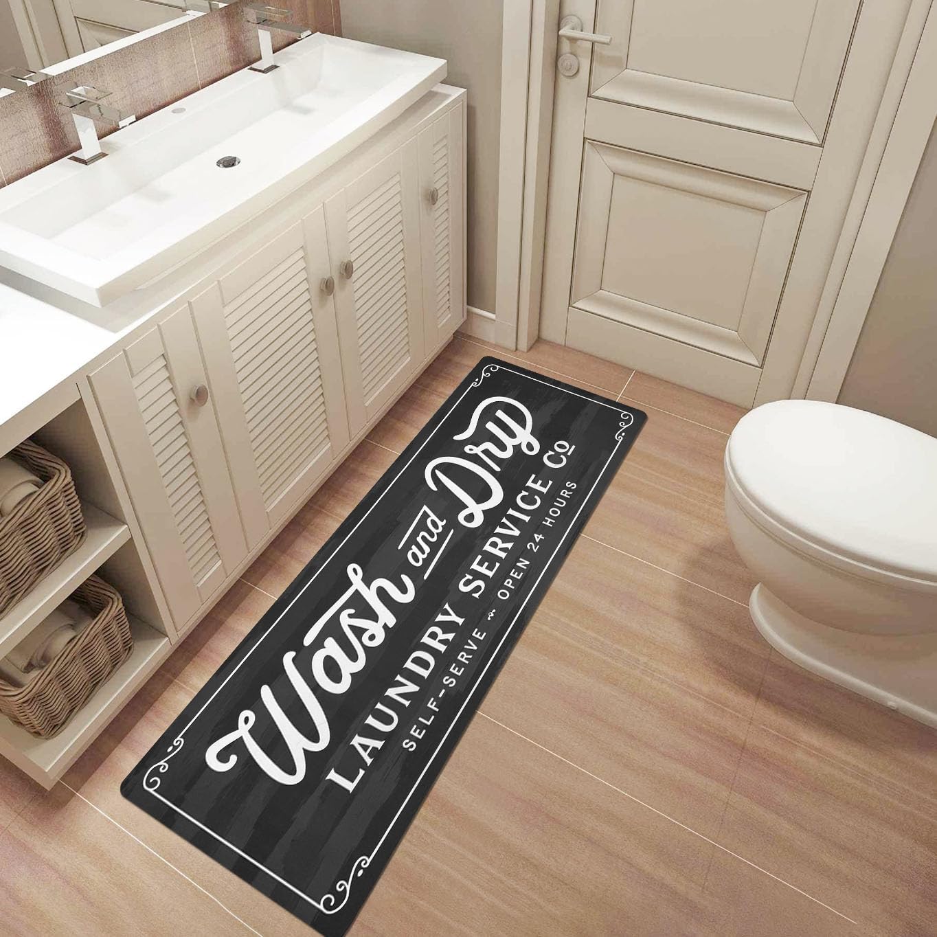 KOZYFLY Laundry Room Rug Runner 20"x48" Non Slip Kitchen Rugs Washable Laundry Room Mat Waterproof Mudroom Floor Carpet Runner Farmhouse Decor, 1.7x4ft, Dark Grey, Wash and Dry
