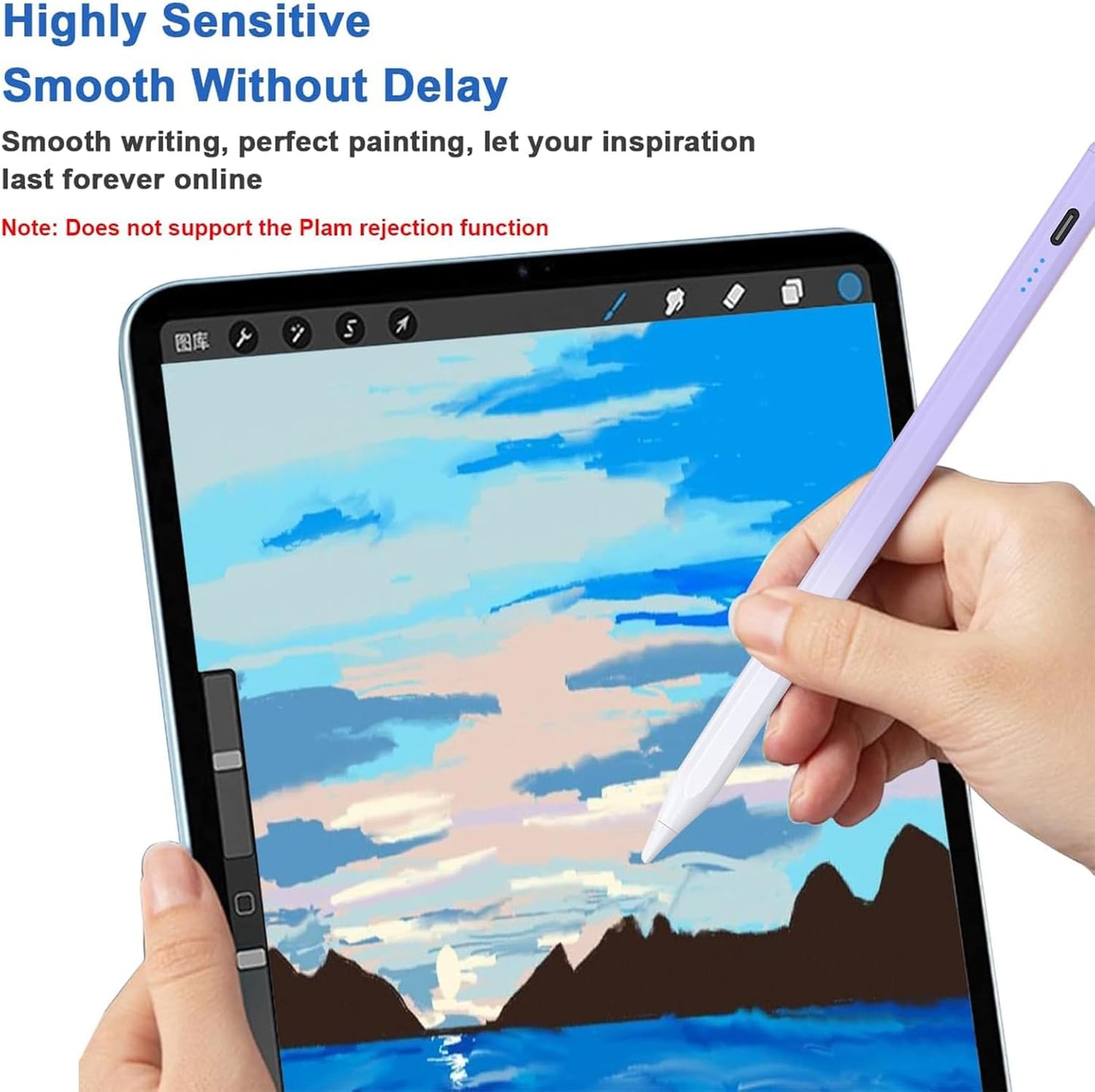 Stylus Pens for Touch Screens Power-Display Tablet Pen POM Tip Magnetic Digital Touch Pen Compatible with iPhone/iPad/Lenovo/and Other iOS/Android Smartphone and Tablet Devices (Gradient Purple