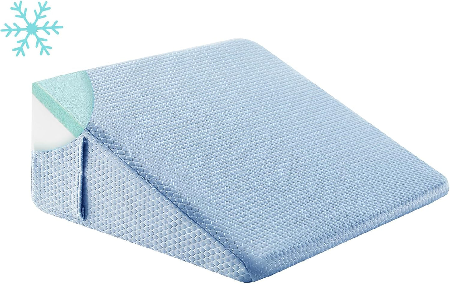 Bedluxe Wedge Pillow, 10 inch Bed Wedge Pillow for Headboard, Pillow Wedge for Acid Reflux Relief, Sleeping, After Surgery, Snoring, Gerd, Triangle Pillow Wedge - Cooling Memory Foam Top, Light Blue
