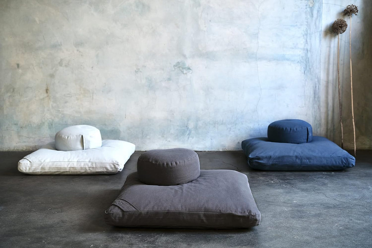 renoo Meditation Cushion Set - Zafu Meditation Pillow and Zabuton Floor Cushion - Adjustable Organic Buckwheat and Cotton Fill - GOTS Certified Cotton Washable Covers - 30x30x10 - Multiple Colors