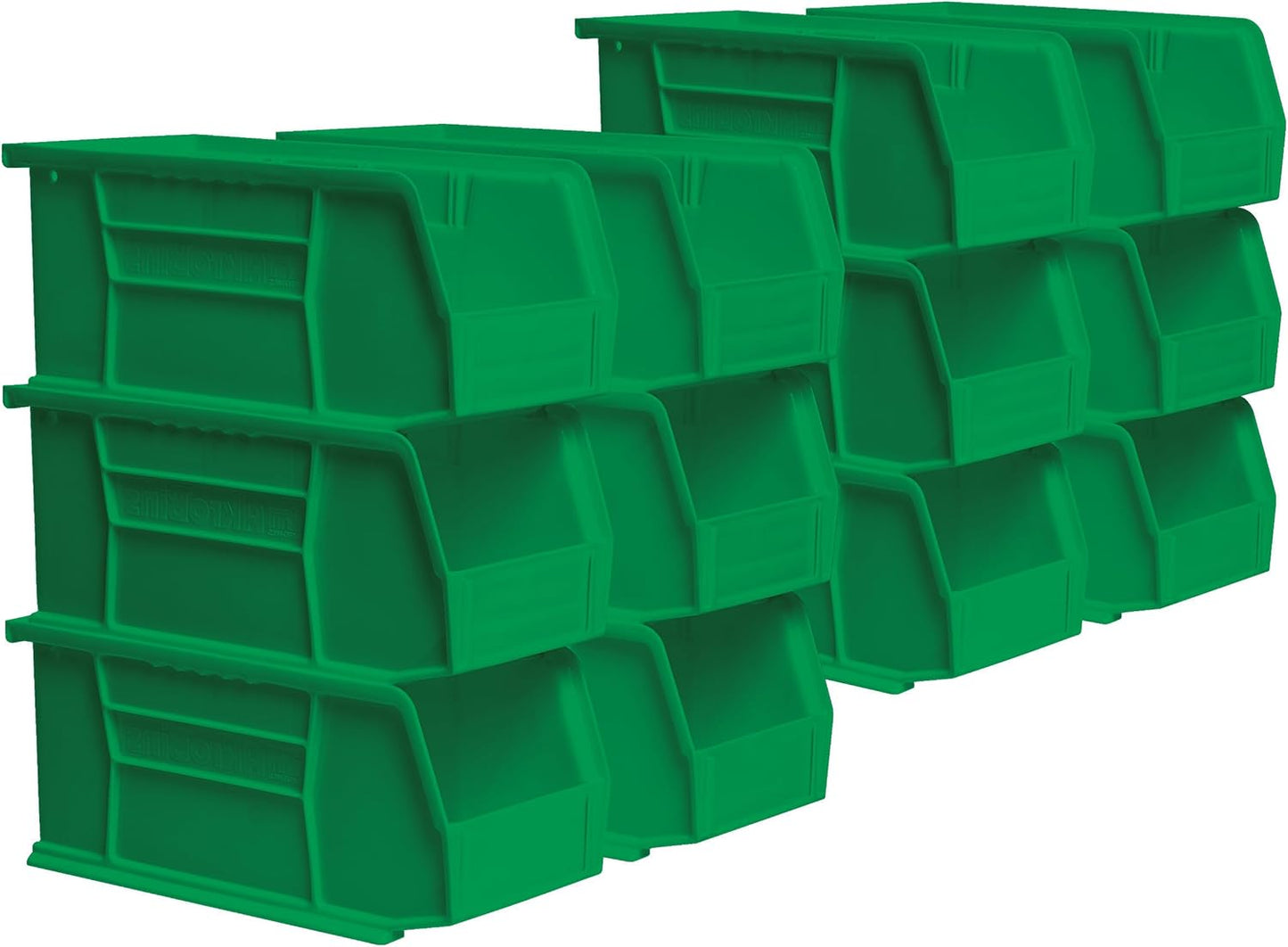 Akro-Mils 30230 AkroBins Plastic Storage Bins, Space-Saving Stackable Bins for Garage, Pantry, Craft Organization, 11" x 5" x 5", Green, 12-Pack
