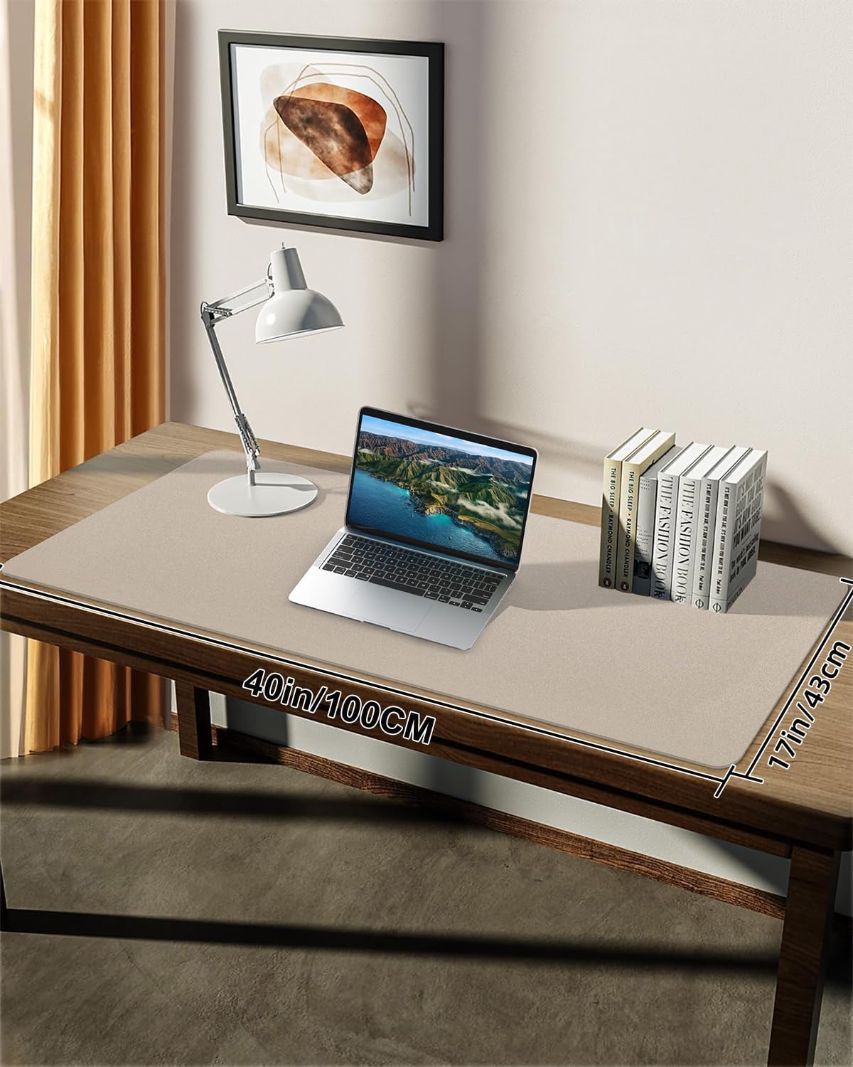 Leather Desk Pad Protector, Large Desk Mat, Mouse Pad, Non-Slip PU Leather Desk Blotter,Desk Cover mat,Desk mat for Keyboard and Mouse,Mat for Office&Home (Apricot, 48" x 17")