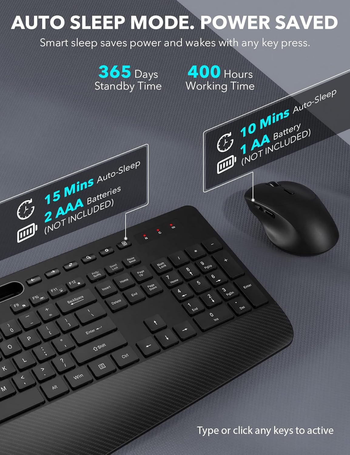 Wireless Keyboard and Mouse Combo - Full-Sized Ergonomic Keyboard with Wrist Rest, Phone Holder, Sleep Mode, 2.4G Quiet Keyboard for PC Laptop, Complete Work Setup for Office or Home -Trueque KM23