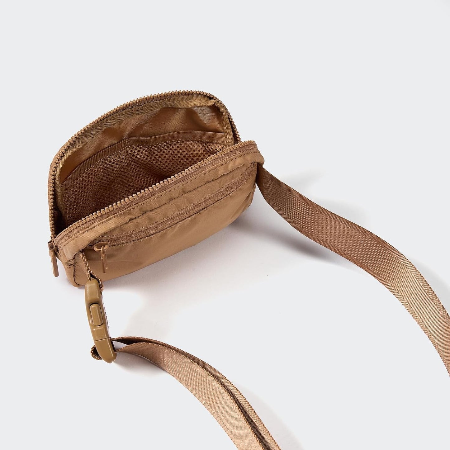 Pander Two Way Zipper Fanny Pack Nylon Everywhere Belt Bag for Women, Water Repellent Waist Packs, Crossbody Bags with Adjustable Strap (Caramel Brown).