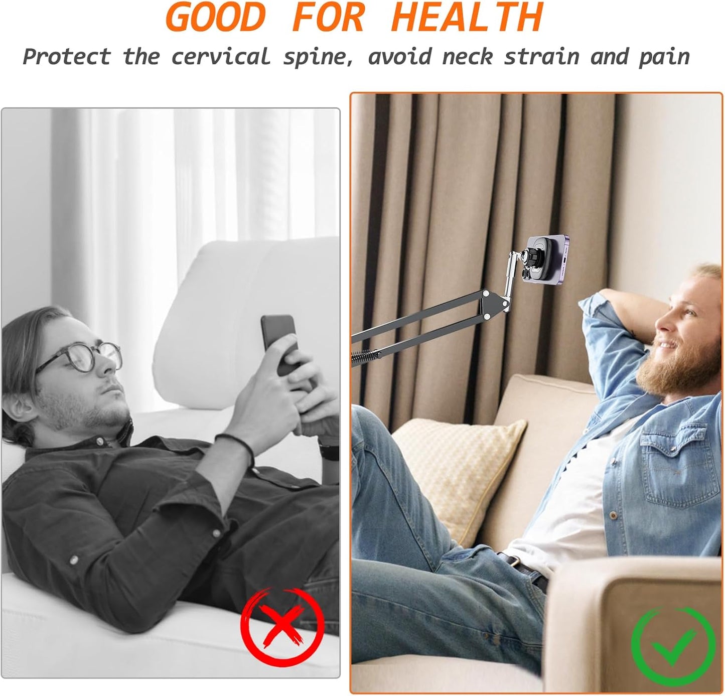 VRIG Magnetic Phone Holder Mount for Bed, Magsafe Flexible Arm Overhead Desk Phone Mount Stand, Adjustable Bedside Laying Down Tablet Mount for iPhone17 16 15 14, Men