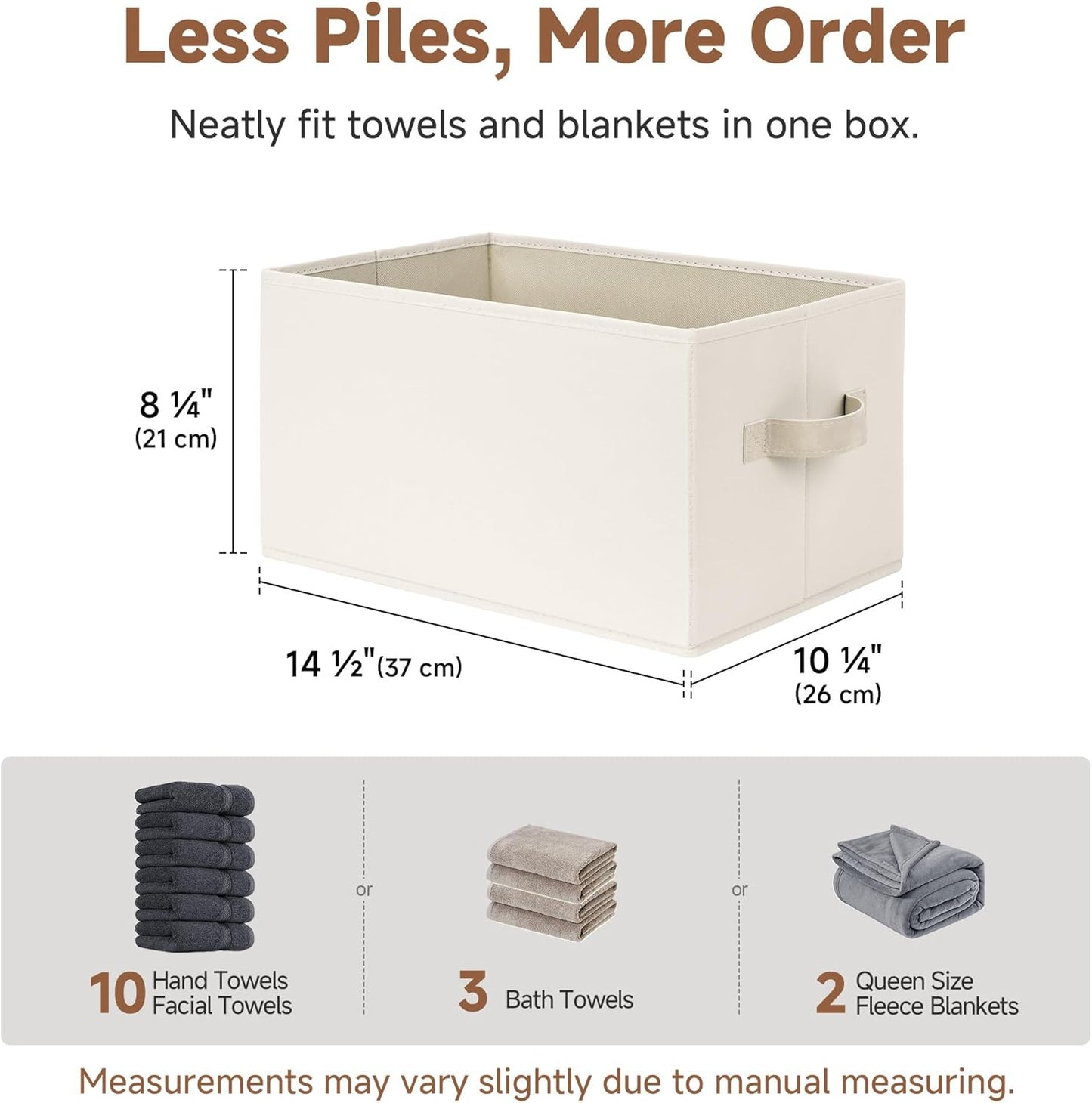 StorageWorks Closet Storage Bins, Beige, 3-Pack, Large | Closet Organizers and Storage Bins, Fabric Storage Baskets for Shelves, Linen Closet Organizer for Clothes