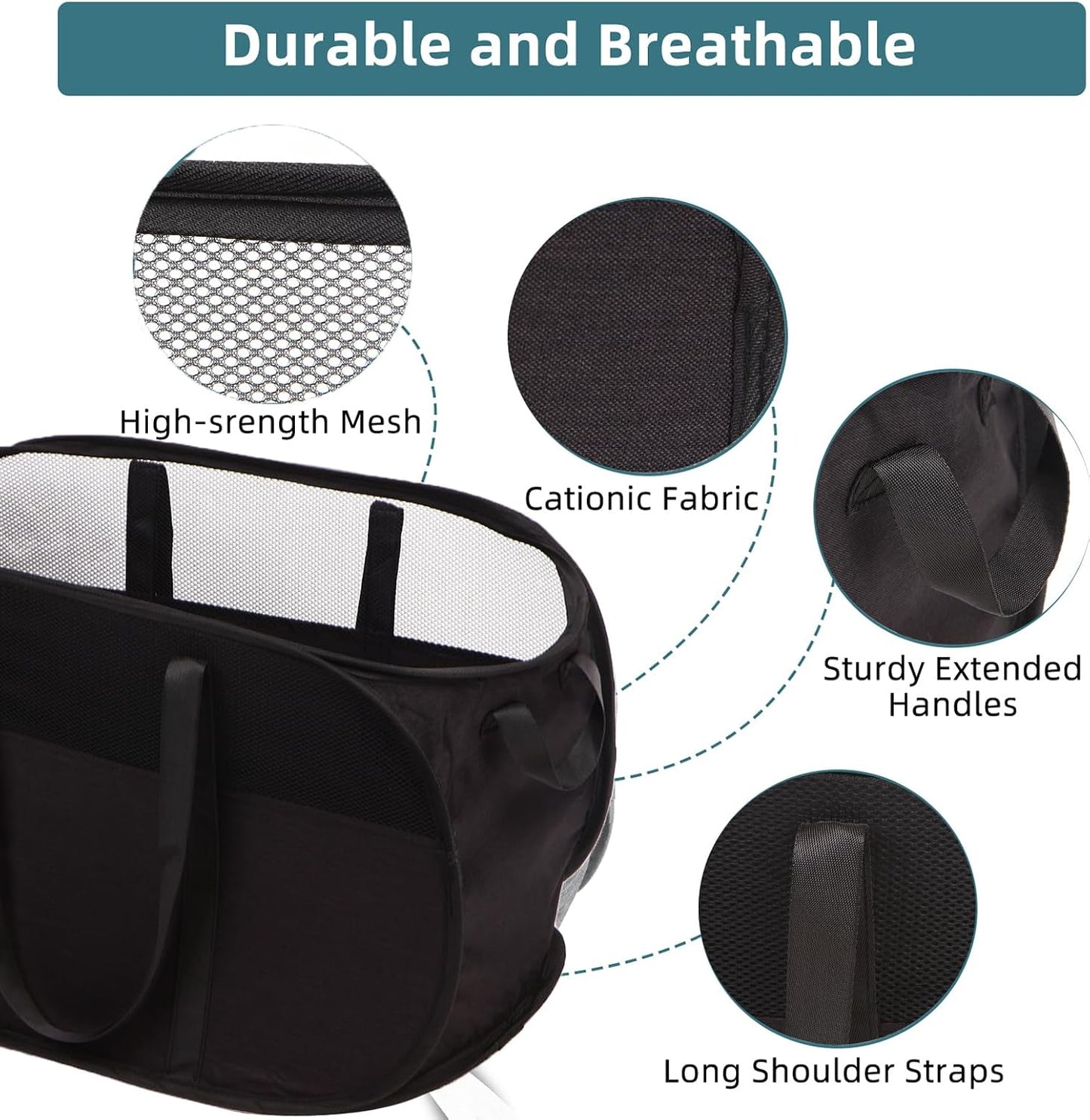 Collapsible Laundry Baskets, Tear Proof Pop Up Laundry Hamper with Dual Handles, Durable Foldable Laundry Basket, Easy to Carry Laundry Hamper for Home, Laundry Room, Bedroom, Dorm, Travel Black