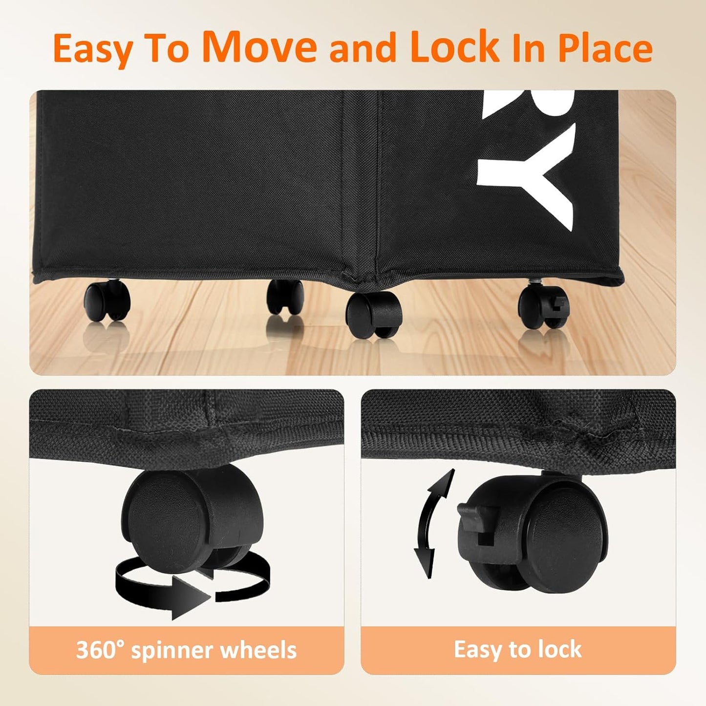 Optish Laundry Basket with Wheels, 90L Rolling Laundry Hamper with Wheels, Large Clothes Hamper on Wheel with Removable Mesh Bag for Bedroom, Dorm Room Essentials, Black