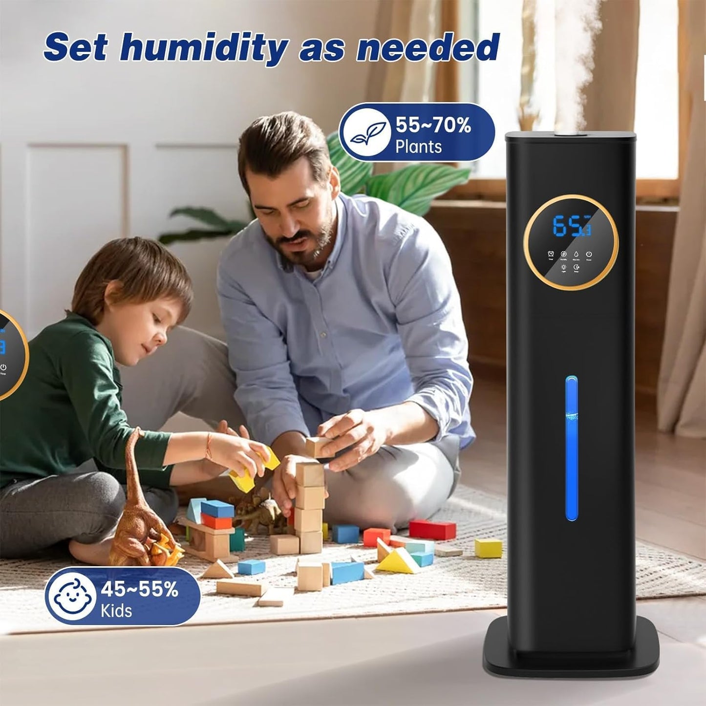 LACIDOLL Humidifiers for Bedroom, 2.1Gal/8L Humidifier large room with Essential Oil Diffuser, Top Fill Whole House Cool Mist Humidifiers for Plants Baby Kids Adults(Black)