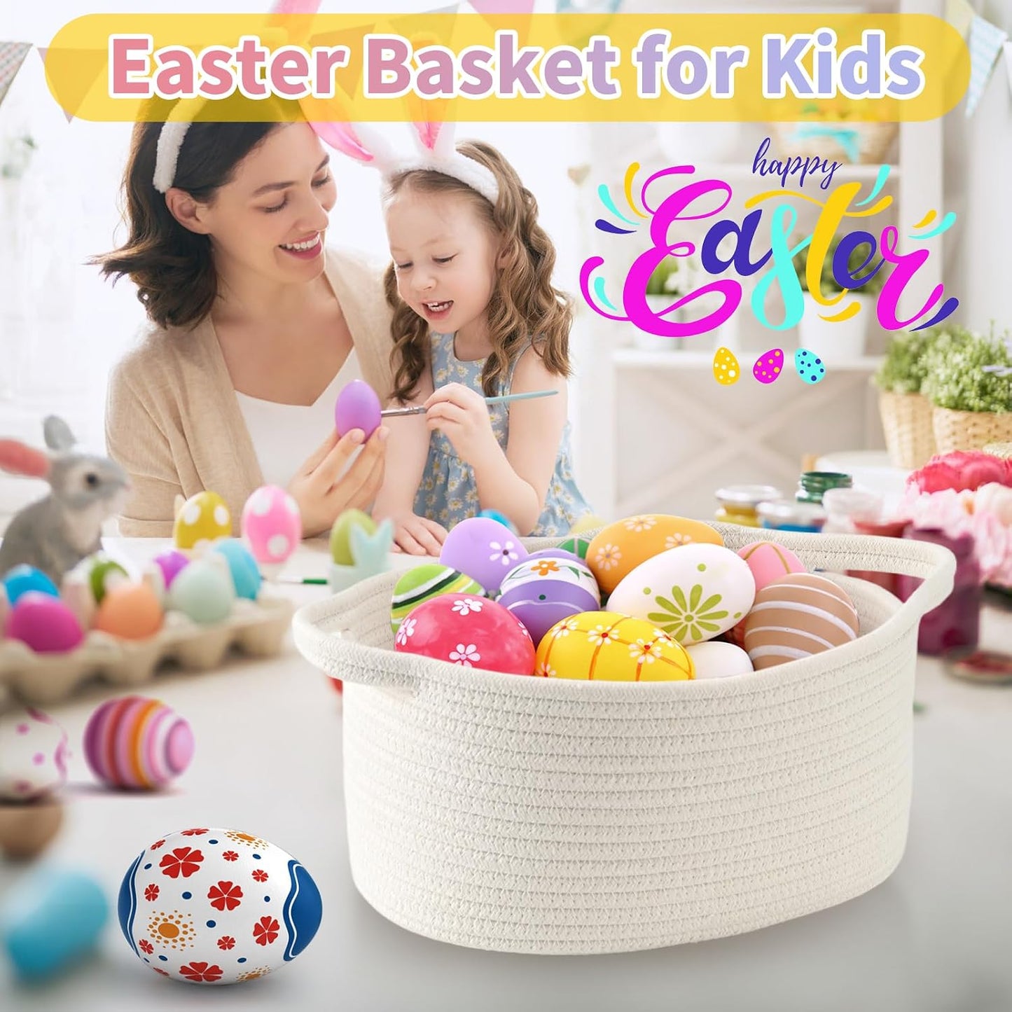 Happyiren Yellow Woven Storage Basket with Handle – Versatile DIY Gift Basket for Mother's Day, Baby Shower, Burr, Fundraisers – Decorative Organizer for Baby Toys, Pets & Home Storage