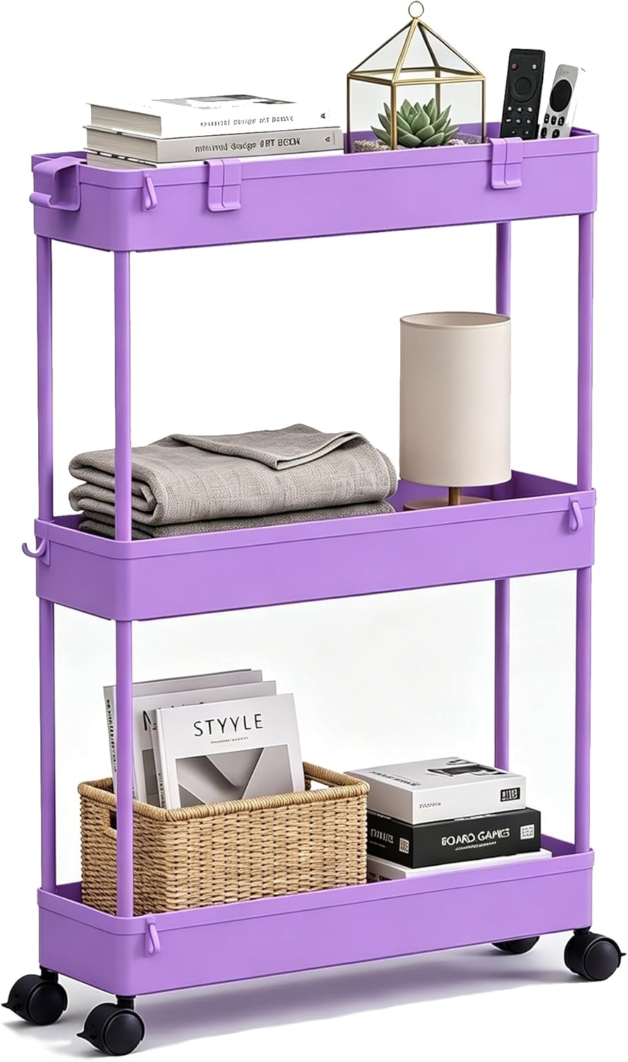 SPACELEAD Slim Storage Cart 3 Tier,Bathroom Organizer Rolling Utility, Mobile Shelving Unit Slide Out for Office, Kitchen, Laundry Room & Narrow Places,White