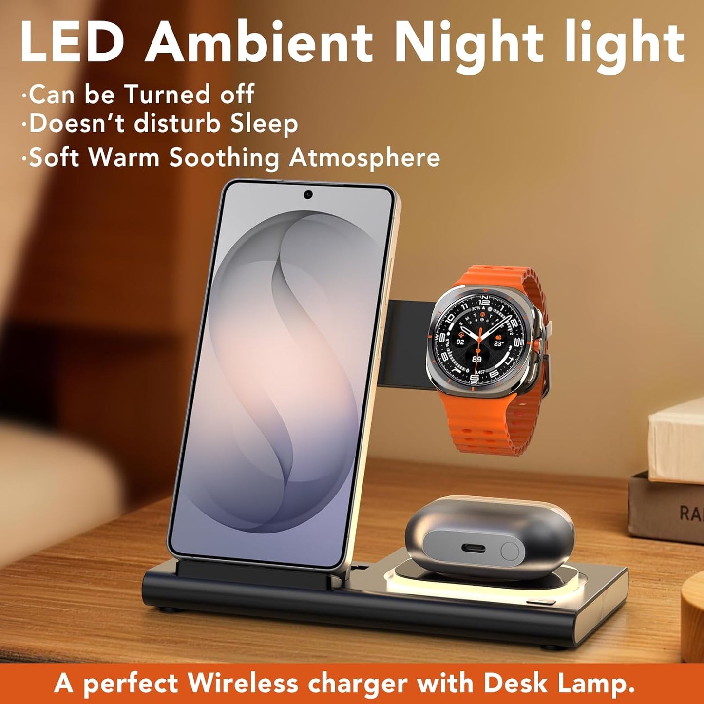 Wireless Charger for Samsung Charger (Foldable & Nightlight),3 in 1 Charging Station for Samsung S26 Ultra/S25/S24/S23/S22/Note20 Z Fold Flip7, Travel Charger for Galaxy Watch 8/7/6/5/4/3/Galaxy Buds4