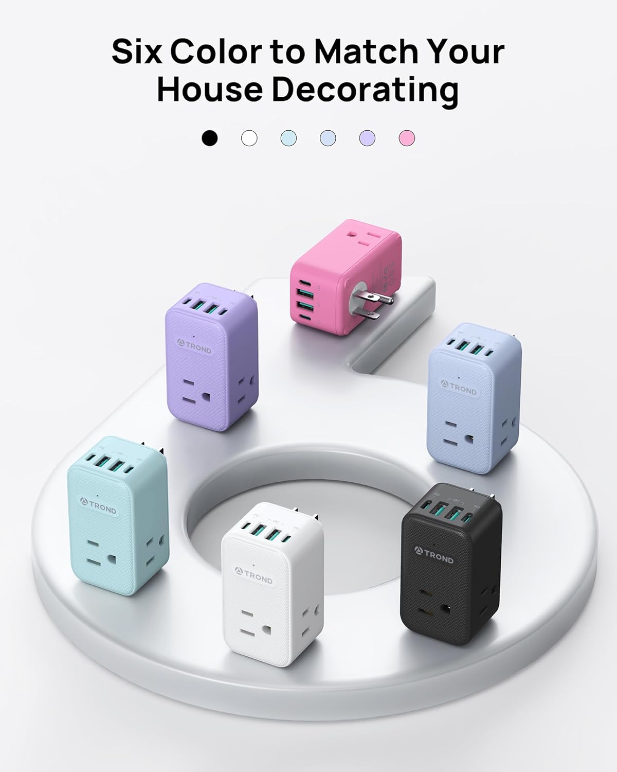 TROND Outlet Extender with 2 PD 20W USB C Charger, 3 AC Multi Plug Outlet Splitter with 360 Rotating Plug, USB Wall Socket Adapter, A Small Charging Station for Kitchen Bathroom Cruise Essentials
