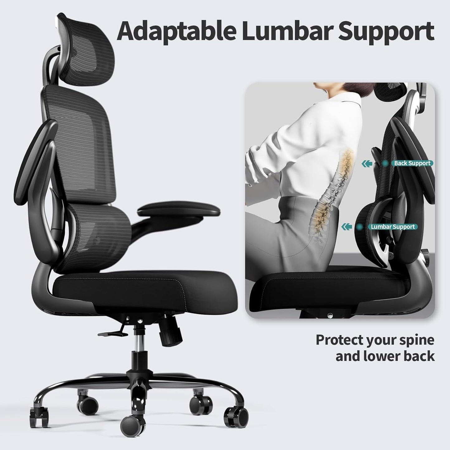 TRALT Office Chair Ergonomic Desk Chair, 330 LBS Home Mesh Office Desk Chairs with Wheels, Comfortable Gaming Chairs (Black)