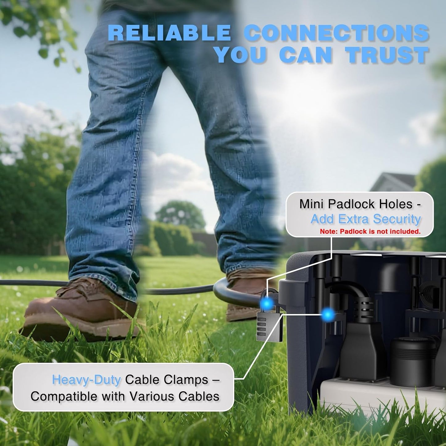 Flemoon Medium Outdoor Electrical Box, IP54 Waterproof Extension Cord Cover | Inner Size 9.4 x 4.3 x 3.2 Inch, 6 Cable Entry Ports, Weatherproof Connection Box for Outlet, Holiday Lights, Gray, 2 Pack