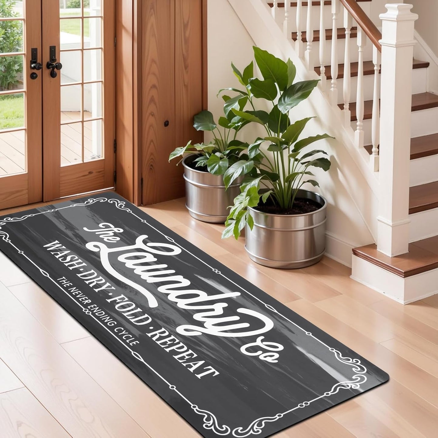 Pauwer Laundry Room Rug Runner 24"x60" Waterproof Rubber Laundry Mat Non Slip Kitchen Mats for Floor Washable Floor Mat Runner Rug for Farmhouse Mudroom Washroom Bathroom Decor