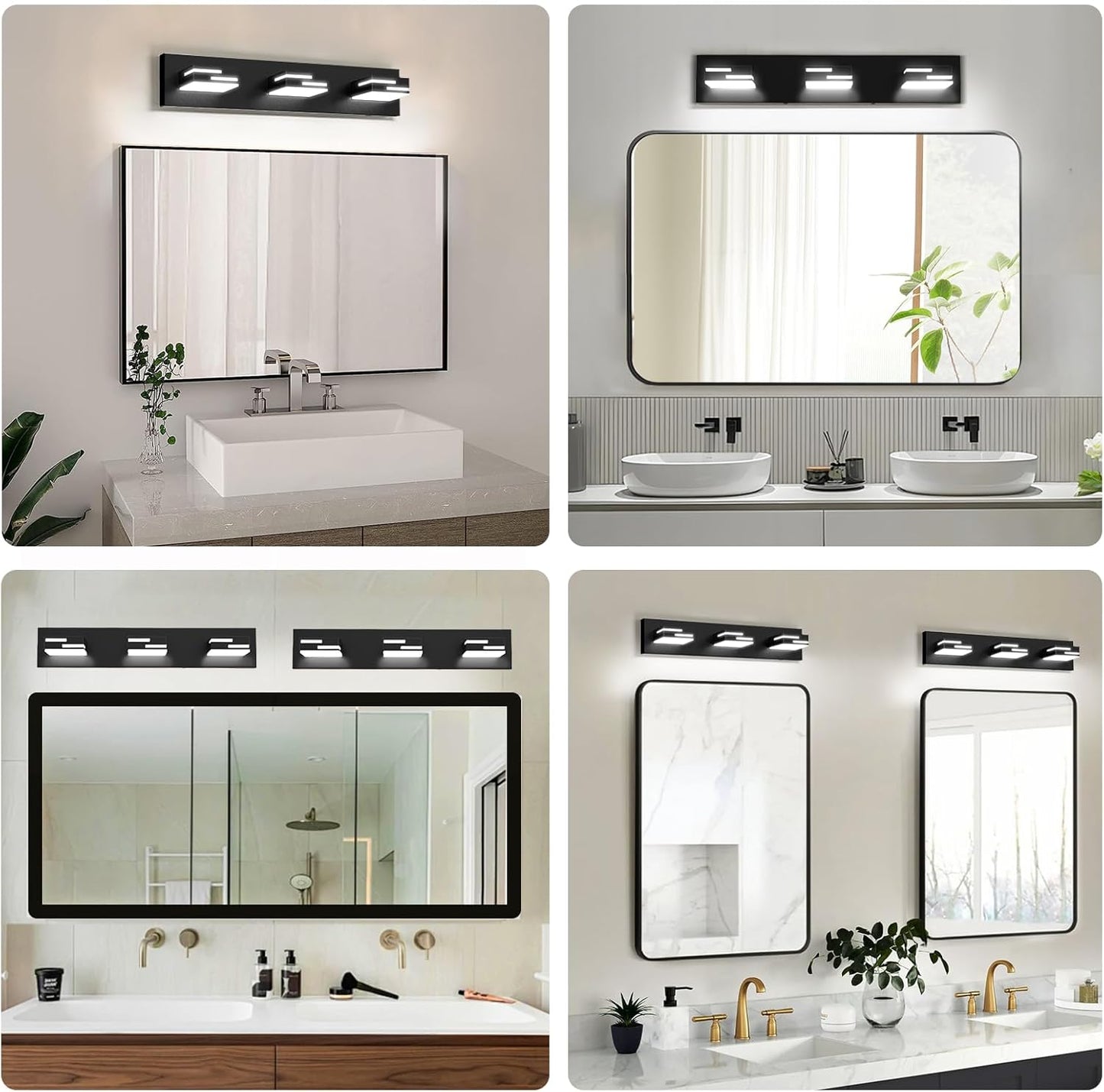 LED Modern Bathroom Vanity Light Fixtures, Dimmable Matte Black Vanity Lights for Bathroom Lighting Fixtures Over Mirror, with 360° Rotatable Acrylic Heads 3-Light 22-inch (Cool White 6000K)