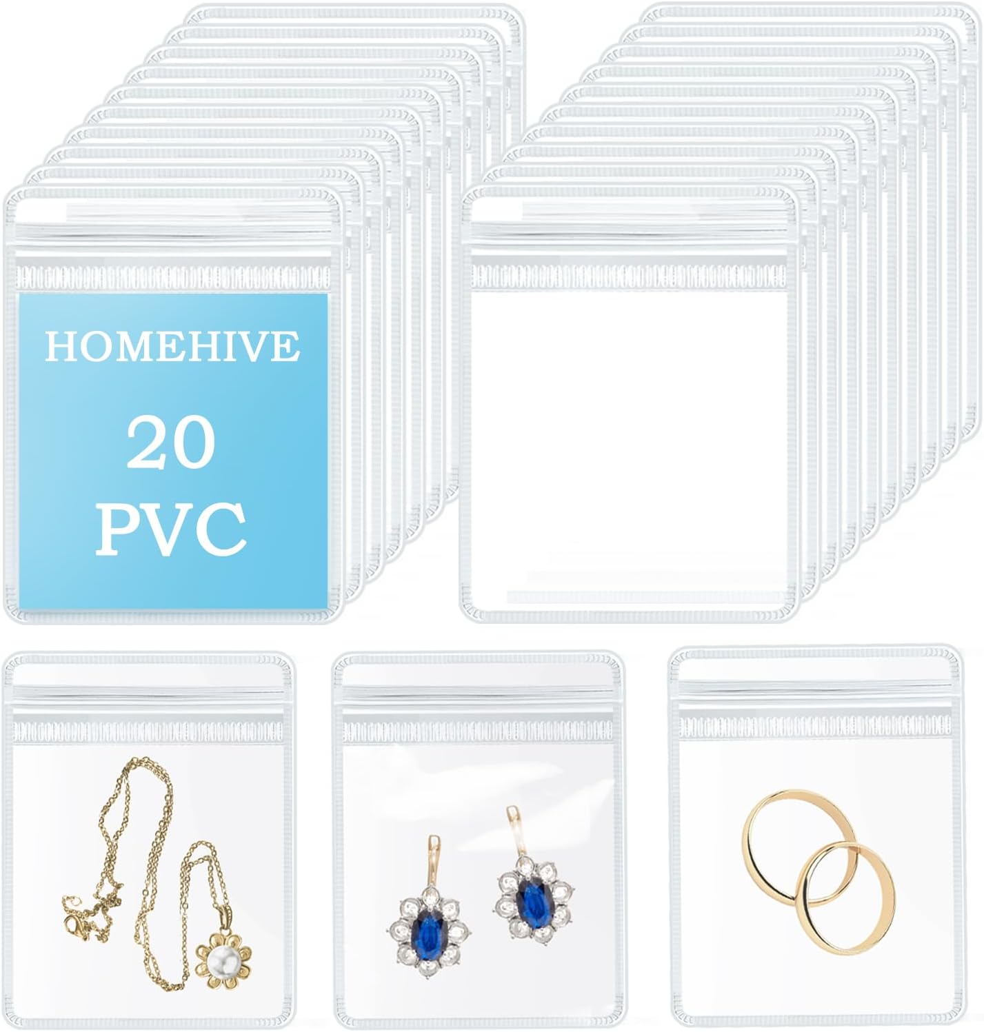 HOMEHIVE Acrylic Jewelry Box Organizer, Clear Jewelry Organizer Holder with 20 Portable Anti Tarnish Jewelry bags, Travel Jewelry Case for Earrings/Rings/Necklaces for Women Girls, Green