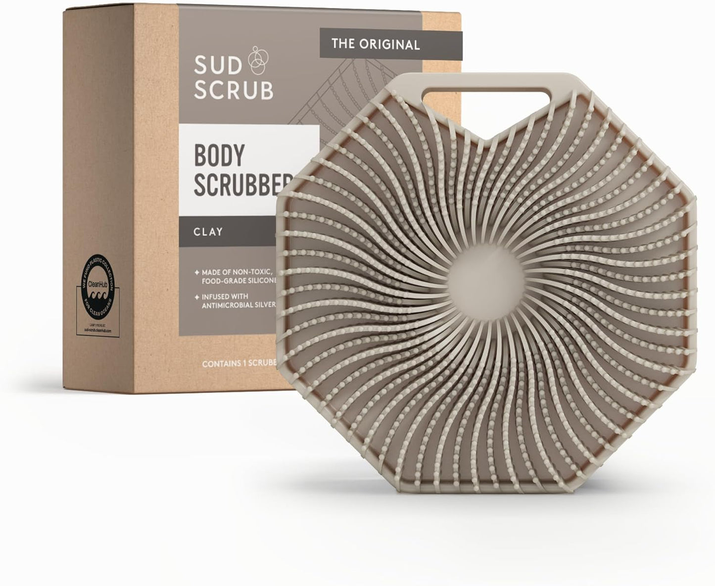 Sud Scrub® Antimicrobial Silicone Body Scrubber, Exfoliating Body Brush for Sensitive Skin, Antibacterial Shower Scrubber for Body, Bathroom Essentials for Men & Women, Charcoal