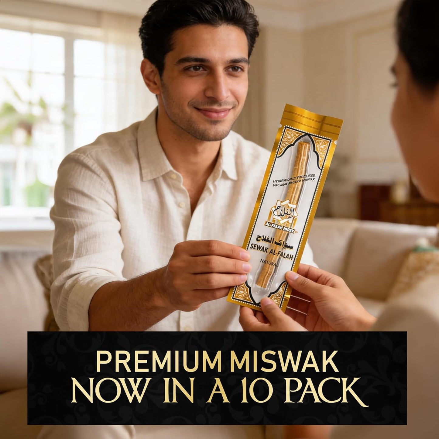 SEWAK AL-FALAH Miswak (Traditional Natural Toothbrush) - 10 Pack - Individually Vacuum Sealed for Long-Lasting Freshness – Traditional Oral Care for Deep Cleaning, Whitening, and Plaque Defense