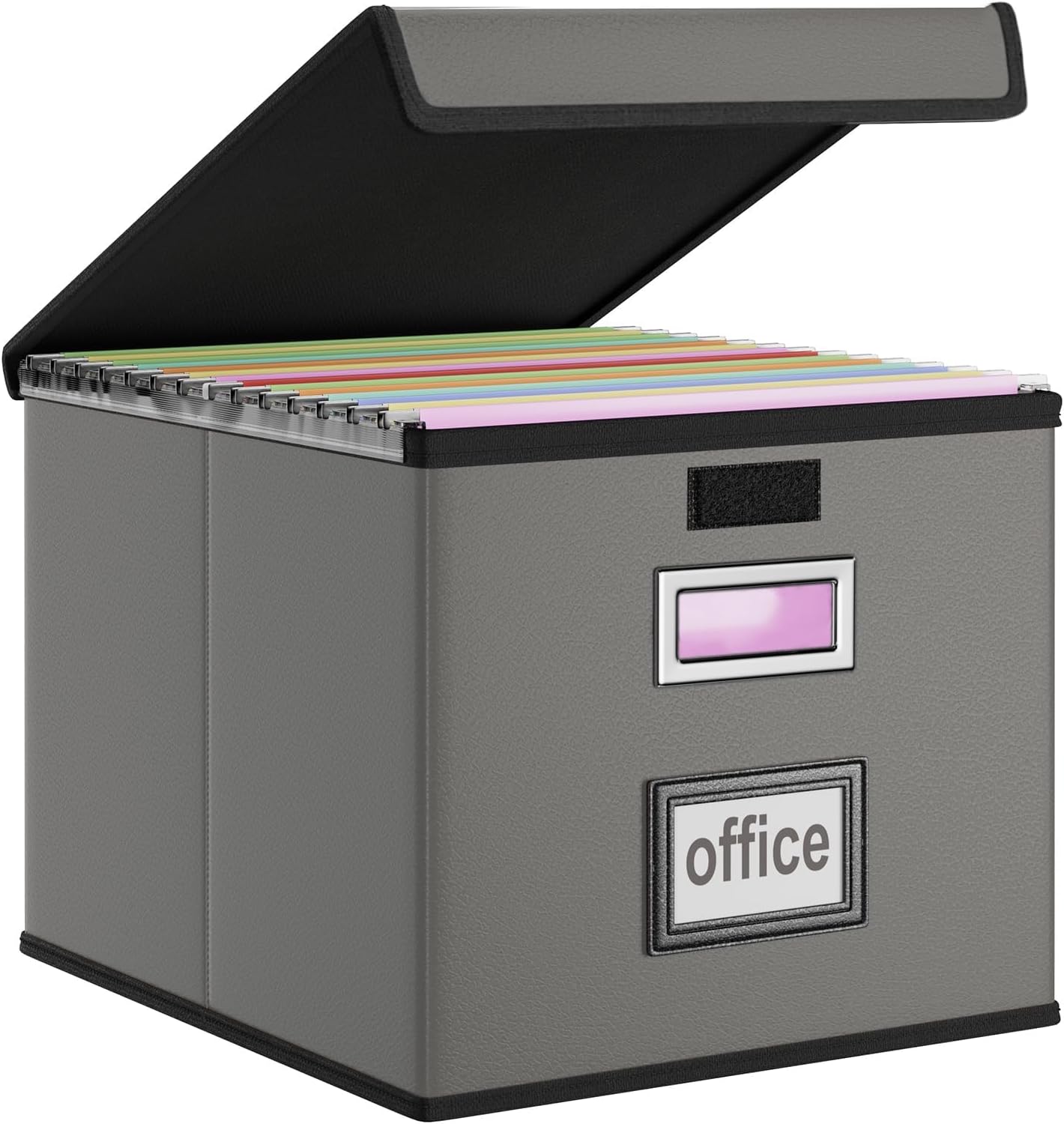 Faux Leather File Organizer Box with Lid, Collapsible Hanging File Folder Box Organizer with Plastic Slides, Decorative Home/Office Filing System Boxes for File and Folders Storage