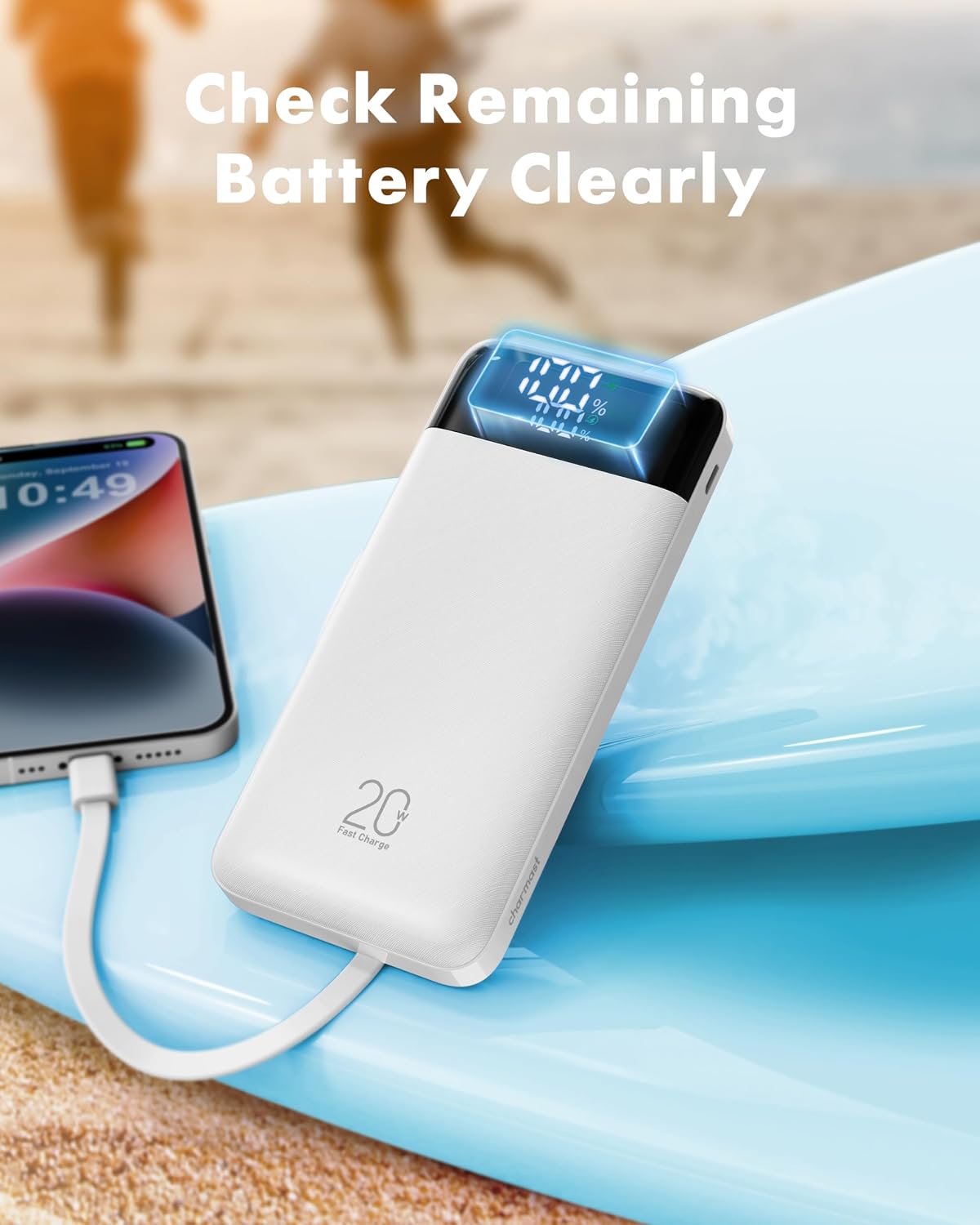 charmast Portable Charger Built-in Cables, 20000mAh Power Bank 6-Output