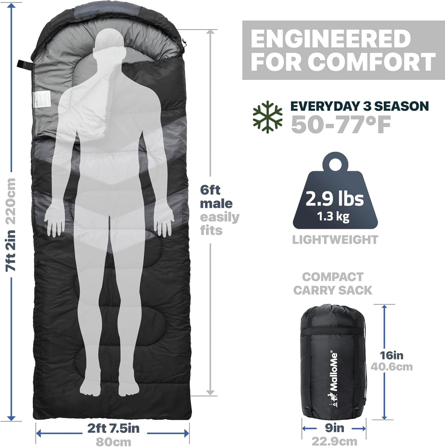 MalloMe Sleeping Bags for Adults Cold Weather & Warm - Backpacking Camping Sleeping Bag for Kids 10-12, Girls, Boys - Lightweight Compact Camping Essentials Gear Accessories Hiking Sleep Must Haves