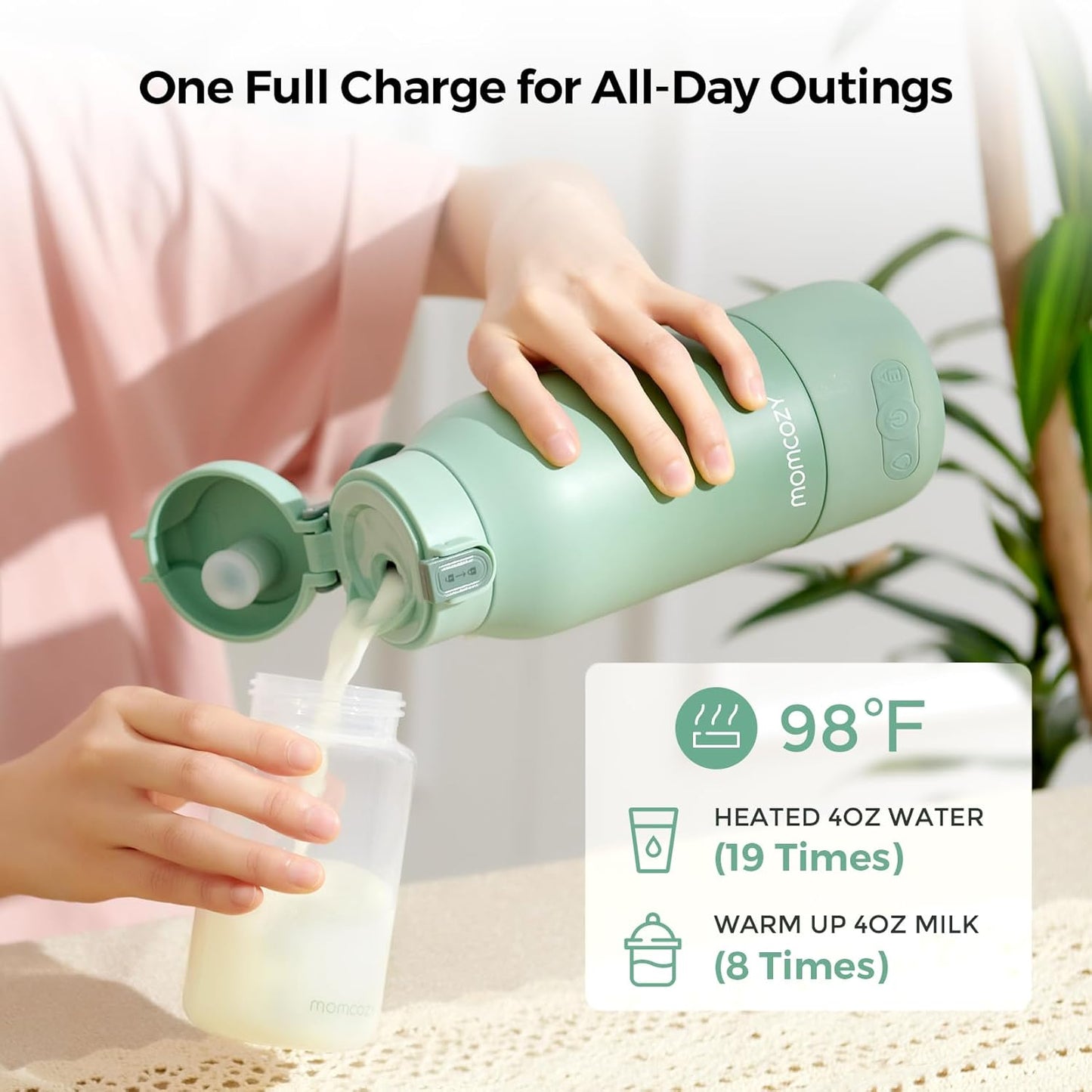 Momcozy Portable Bottle Warmer for Travel – Dual Heating Modes for Breast Milk & Water, Portable Milk Warmer with Fast Heating & Long Battery Life, 17 Ounces Large Capacity to Meet Your All-Day Needs