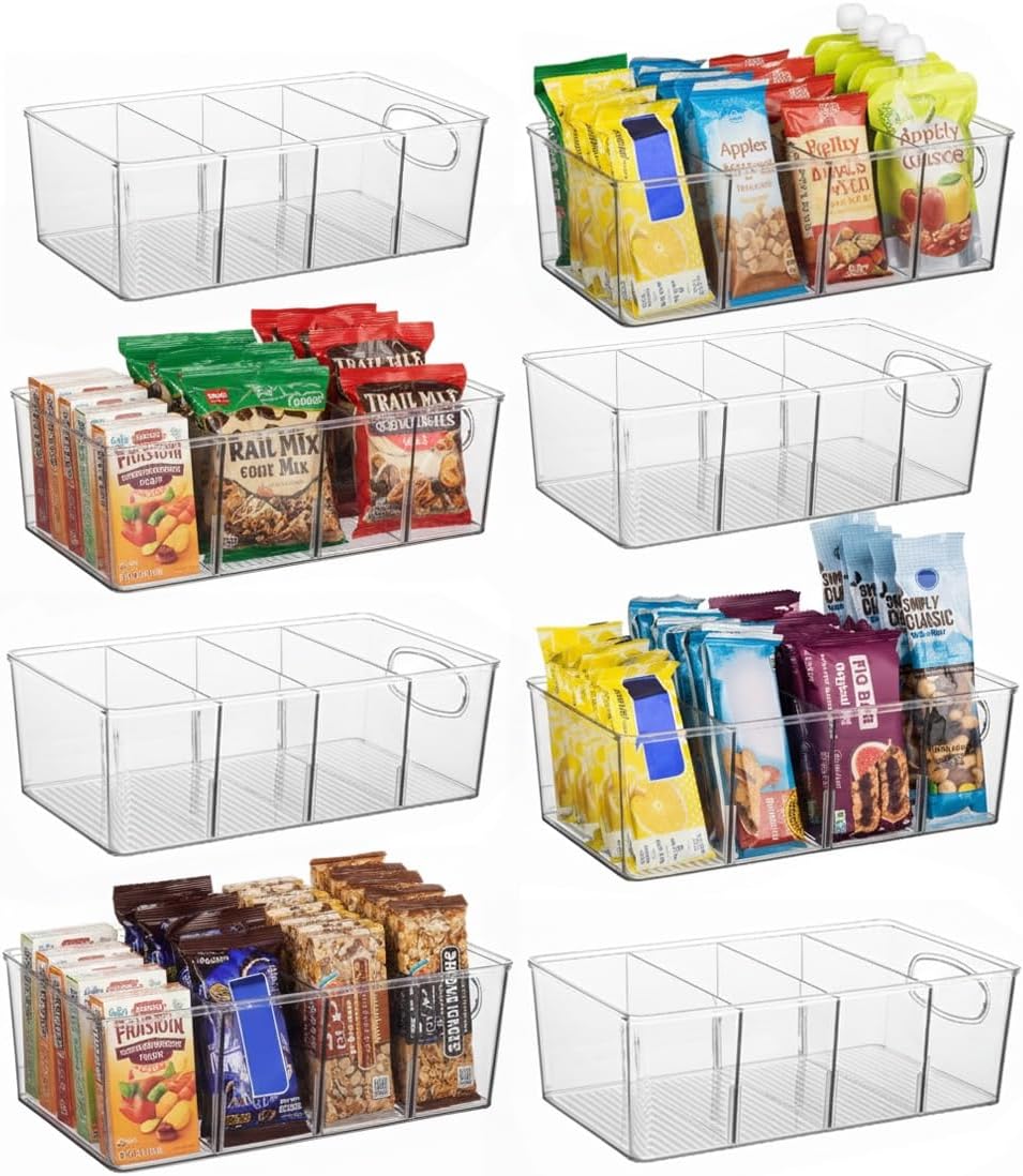 ClearSpace Plastic Pantry Organization and Storage Bins with Removable Dividers – Perfect Kitchen Organization or Kitchen Storage – Refrigerator Organizer Bins, Cabinet Organizers (2 Pack)