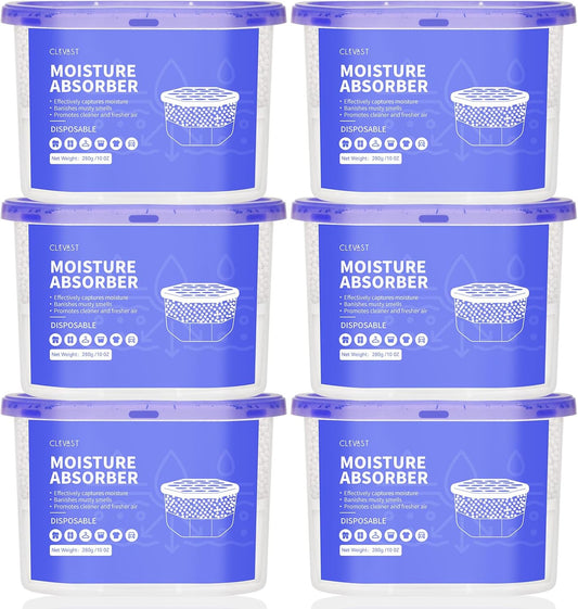 CLEVAST Moisture Absorber Boxes 6 Pack, 10 Oz Dehumidifier for Closet & Bathroom, Humidity Absorber for Wardrobe, Bedroom, RV & Car, Fragrance-Free Moisture Control, Unscented