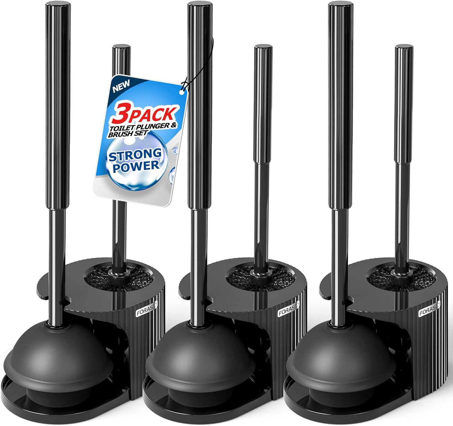 FORASTO 2 in 1 Toilet Plunger and Brush Set，Extended Handle Plunger，Toilet Bowl Brush Plunger Set, Bathroom Cleaning Tools ，Toilet Brush Plunger Combo，Cleaning Brush，Bathroom Cleaning Supplies