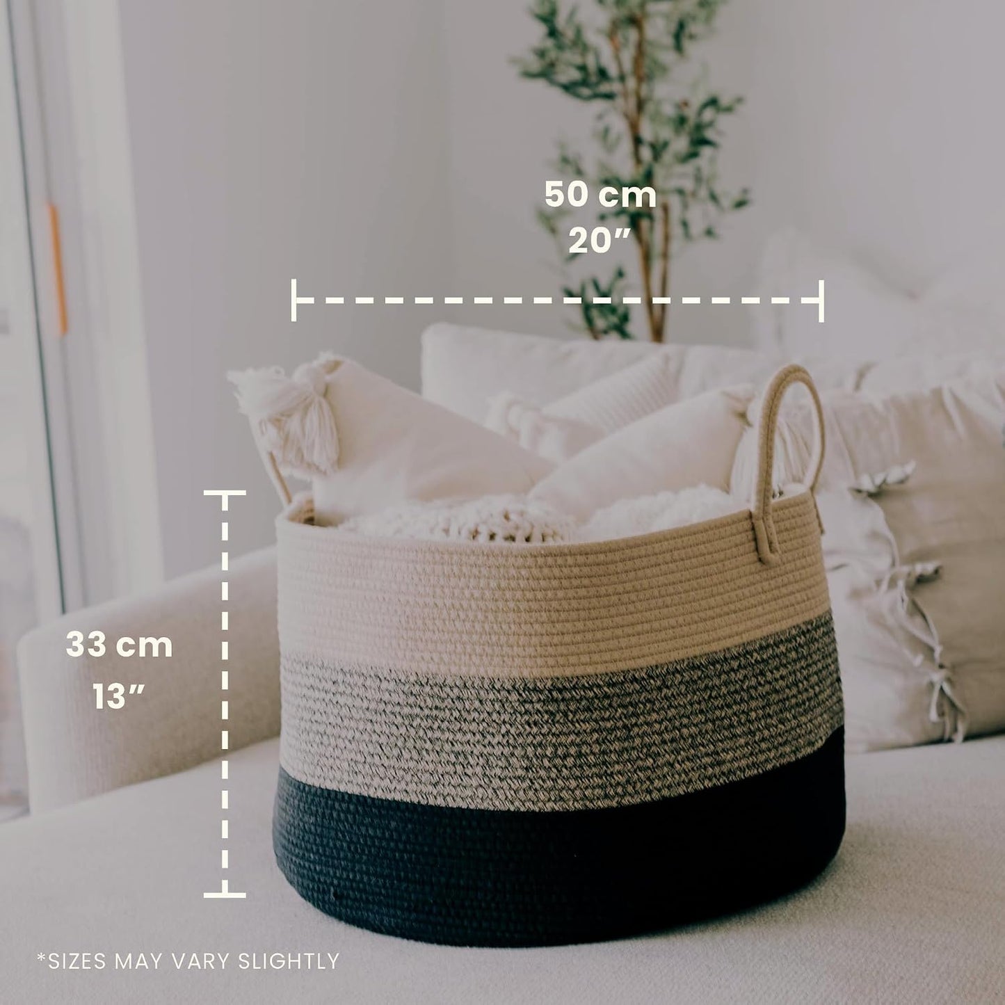 OrganiHaus Round Toy Basket & Blanket Basket, Cotton Rope 20x13" | 3-Toned Brown - Round Cotton Rope Basket, 20x13"